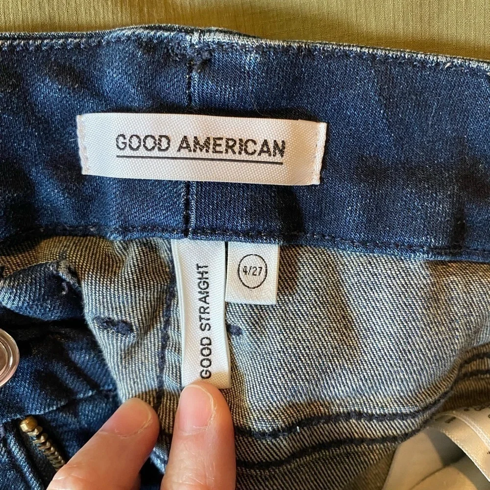 GOOD AMERICAN Good Classic Raw Hem Jeans Straight High Rise Size 27